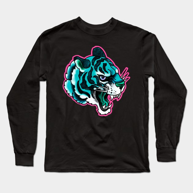 Teal blue tiger Long Sleeve T-Shirt by weilertsen